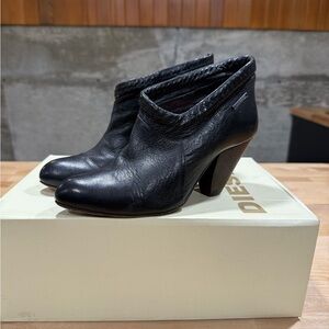 Diesel Black Leather Ankle Heeled Booties
